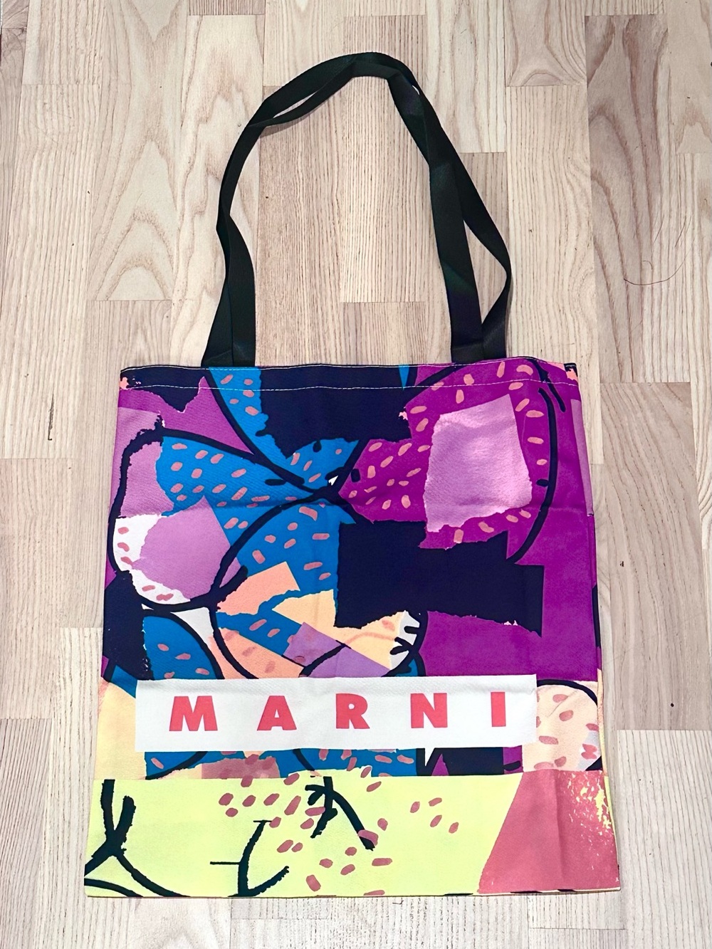 Marni Multicolor Abstract Canvas Tote with Black Straps